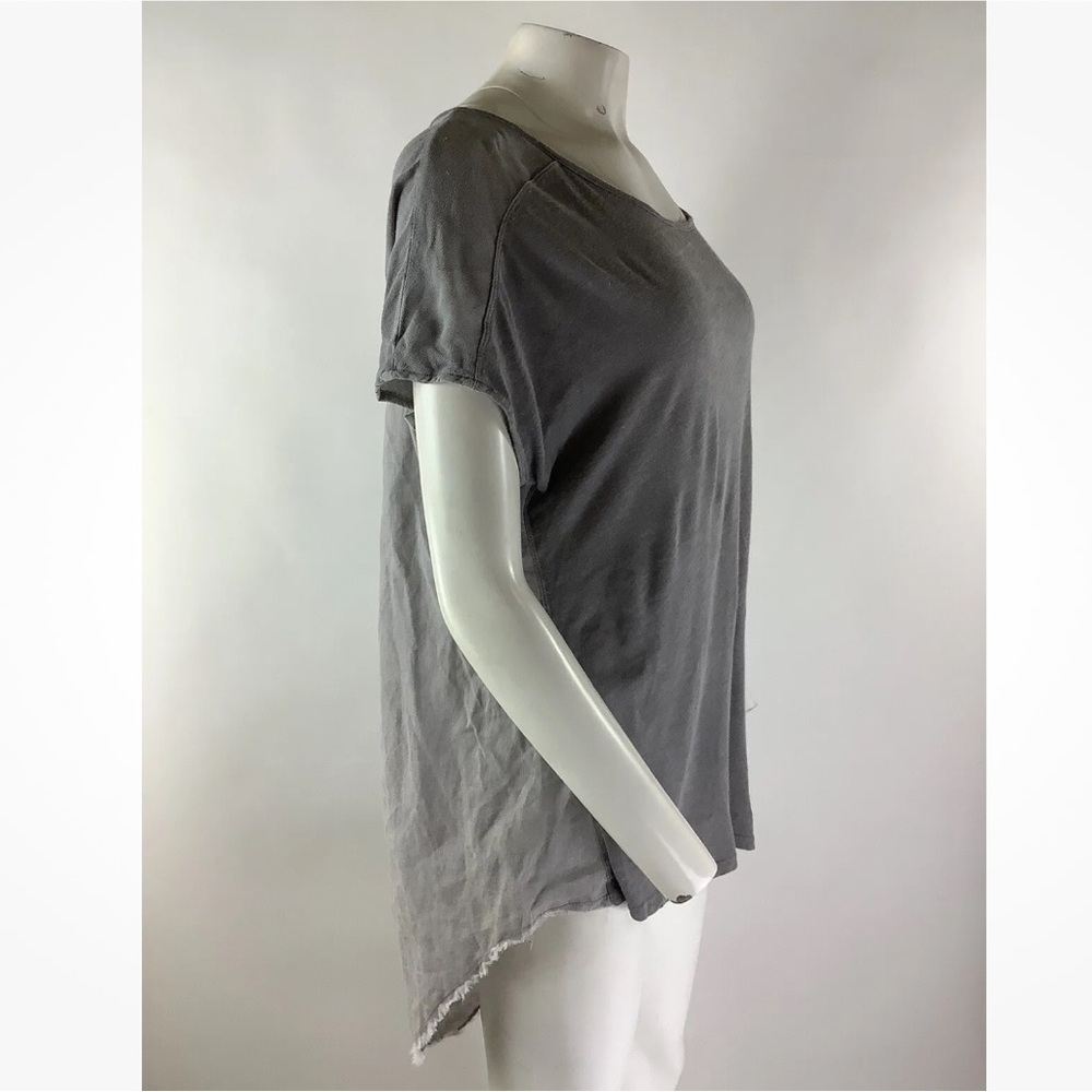 XCVI Sz L Oversized Asymmetric Tunic Tee Gray 100% Linen Casual Pullover Top - Picture 3 of 7